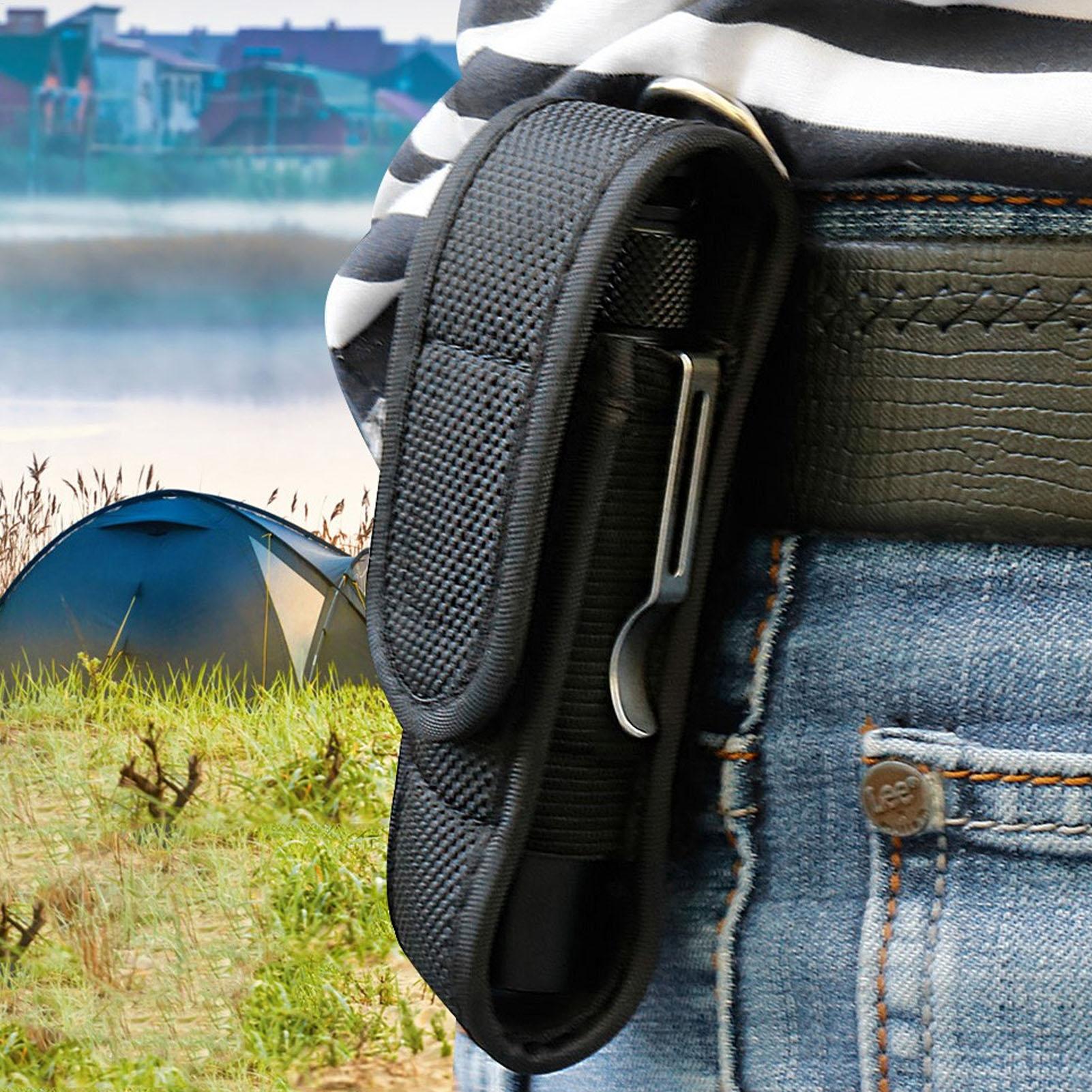Hunting Outdoors - ไฟฉาย LED พร้อมเคสป้องกัน กระเป๋าหนังใส่ไฟฉายคาดเอวสำหรับกิจกรรมกลางแจ้ง กระเป๋าเก็บไฟฉายสำหรับปั่นจักรยาน เหมาะสำหรับการเดินป่าและล่าสัตว์