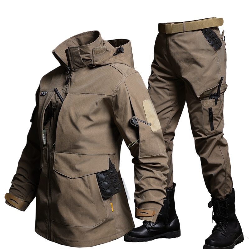 Outdoor Hunting Overalls - ชุดเอี๊ยมยุทธวิธีสำหรับผู้ชาย ฤดูใบไม้ผลิ/ฤดูใบไม้ร่วง ทนทานต่อการสึกหรอและการฉีกขาด เสื้อแจ็คเก็ตสำหรับทำงานกลางแจ้ง เสื้อโค้ทสำหรับล่าสัตว์