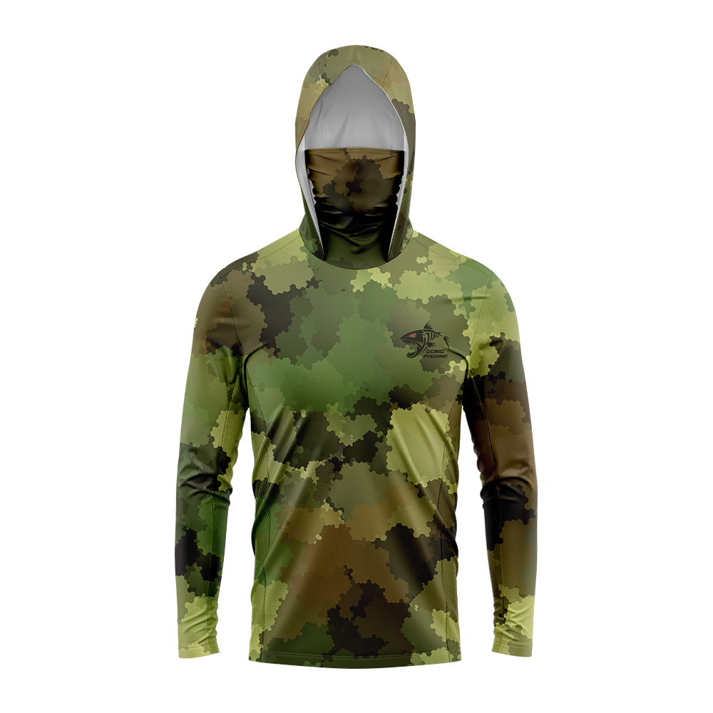 Hunting Outdoor Apparel - เสื้อฮู้ดตกปลาสำหรับผู้ชาย แขนยาว ป้องกันรังสียูวี ป้องกันแสงแดด พร้อมหน้ากาก สำหรับล่าสัตว์