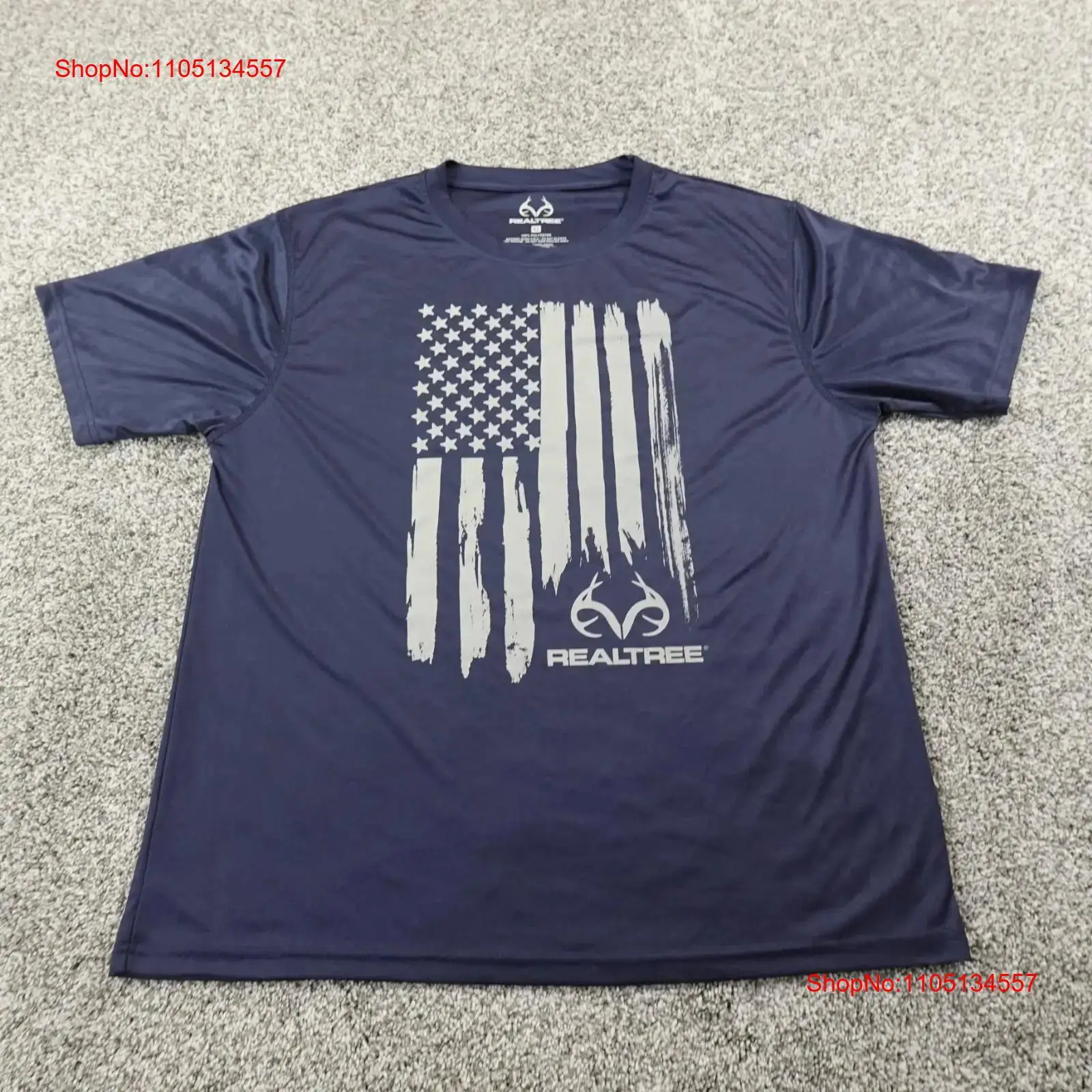 Outdoor Hunting Graphic Tees - เสื้อยืดรีลทรี ผู้ชาย ไซส์ XL สีน้ำเงิน ลายธงชาติ