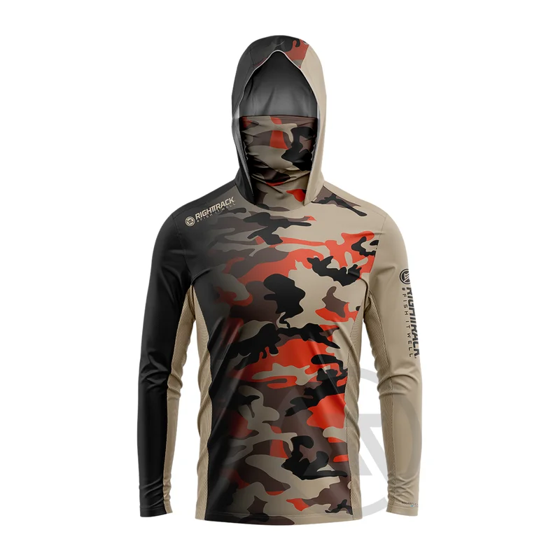 Hunting Outdoor Apparel - RIGHTTRACK เสื้อฮู้ดพร้อมหน้ากาก ชุดตกปลา UPF50 ป้องกันรังสียูวี ลายพราง
