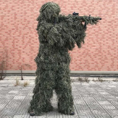 Outdoor Hunting Movies - ชุดลายพรางป่า ชุดกิลสูท เสื้อผ้าสำหรับล่าสัตว์ อุปกรณ์ประกอบฉากถ่ายภาพยนตร์ เสื้อผ้าขนสัตว์เทียม ขนาดฟรีไซส์