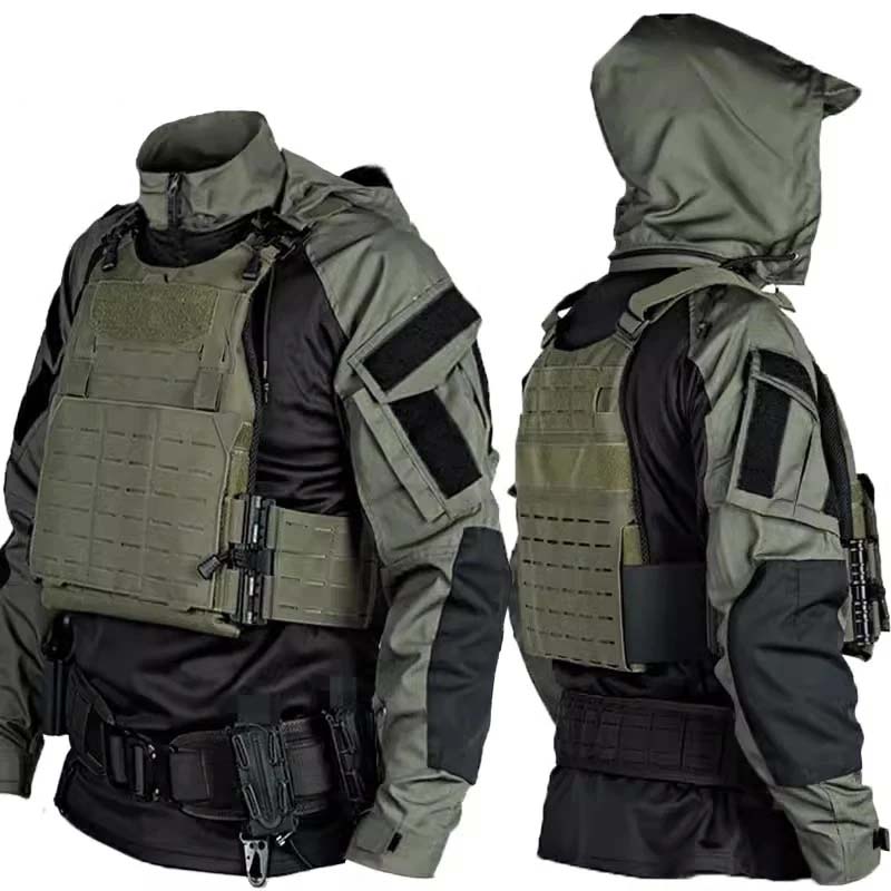 Hunting Outdoors - ชุดเสื้อและกางเกงลายพราง CP สำหรับผู้ชาย ชุดทหารลายมัลติแคม กางเกงคาร์โก้ ชุดสำหรับกิจกรรมกลางแจ้ง
