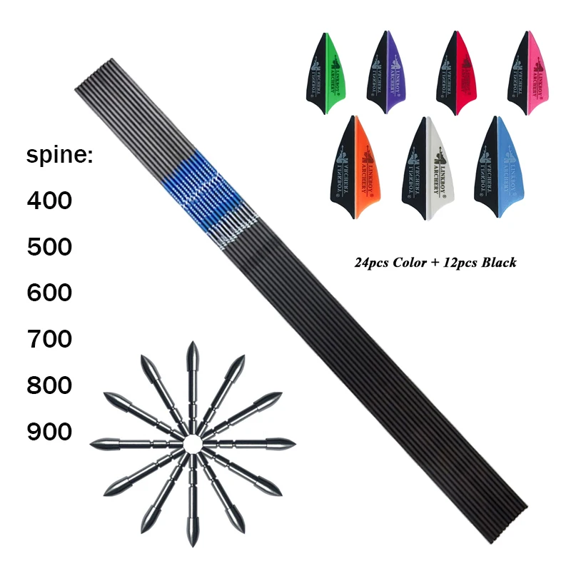 Arrow Carbon Shaft - ธนูธนูคาร์บอนเพลา ID4.2mm กระดูกสันหลัง400-1000 1.75นิ้ว Vanes พลาสติก80เม็ดจุดสำหรับ