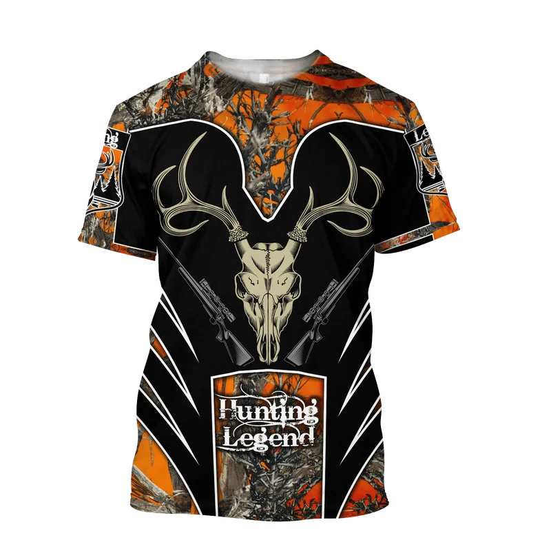 Outdoor Hunting Graphic Tees - 1 ชิ้นที่กําหนดเองภาพ Elk Totem ฤดูร้อนผู้ชายเสื้อยืดการล่าสัตว์ 3D