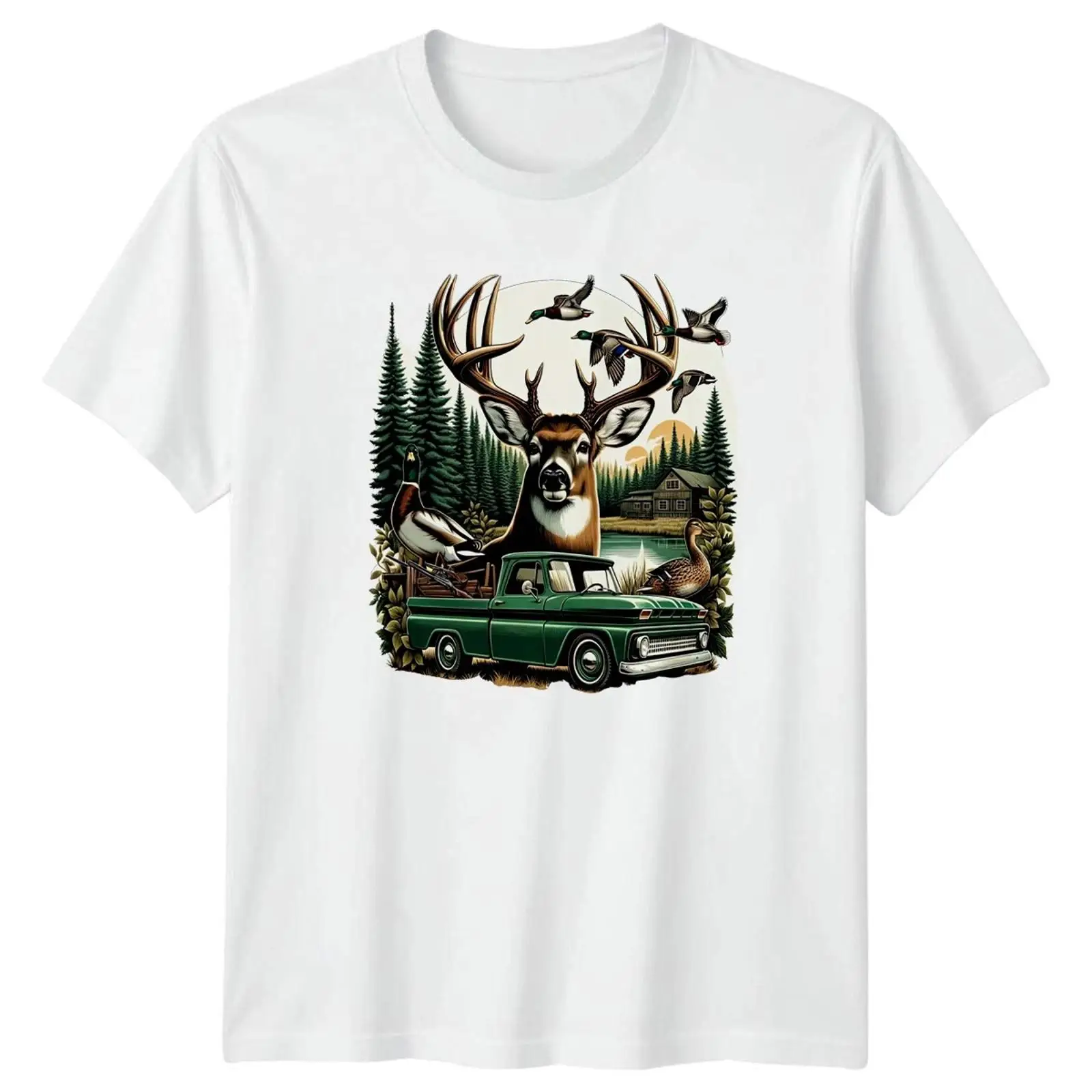 Outdoor Hunting Graphic Tees - เสื้อยืดผู้ชาย Deer Duck Hunting Lodge Wilderness