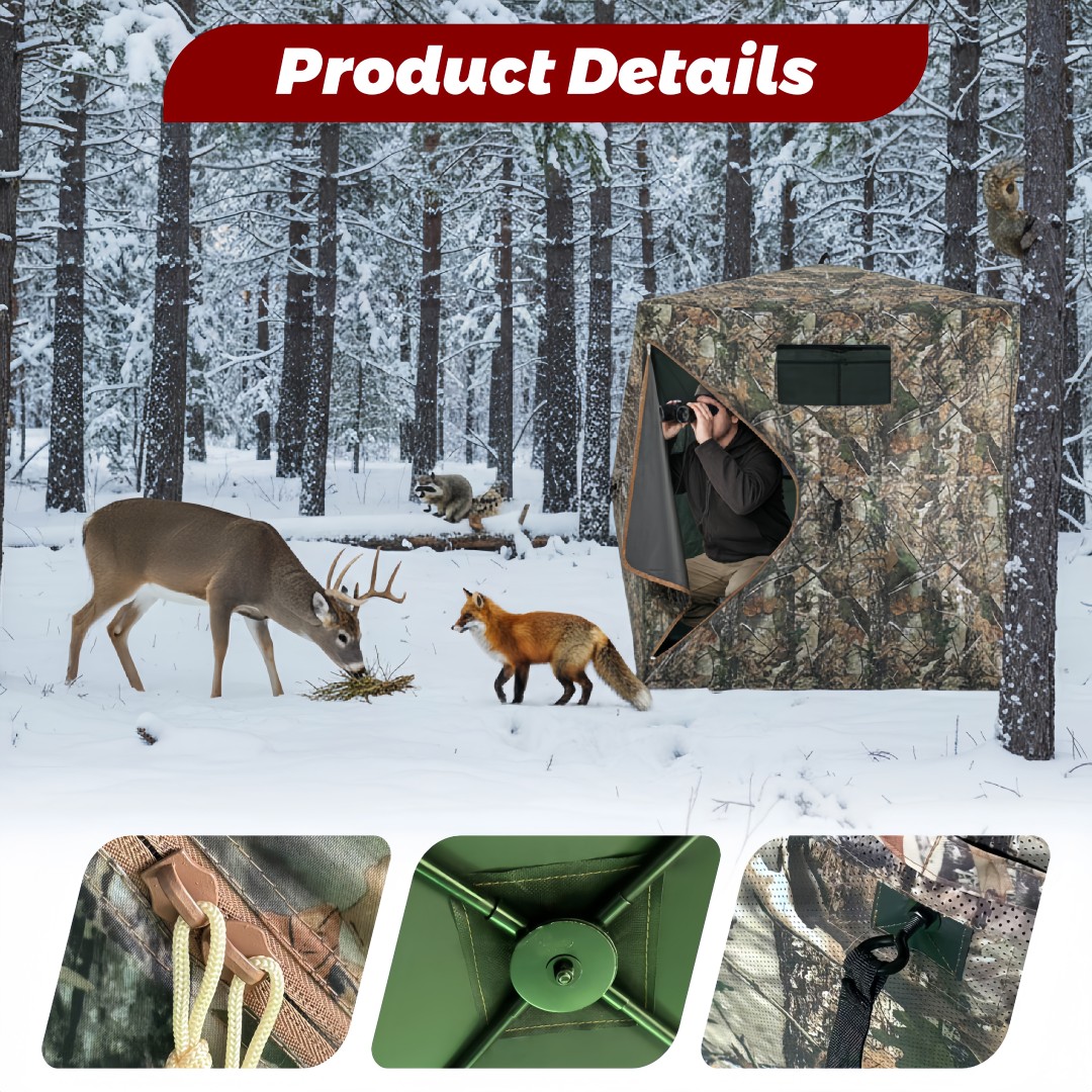 Hunting Outdoors - เต็นท์พรางตัวแบบป๊อปอัพสำหรับล่าสัตว์ ติดตั้งง่าย ใช้เป็นที่พักพิงกลางแจ้ง พร้อมช่องเก็บของ สำหรับล่ากวาง ไก่งวง