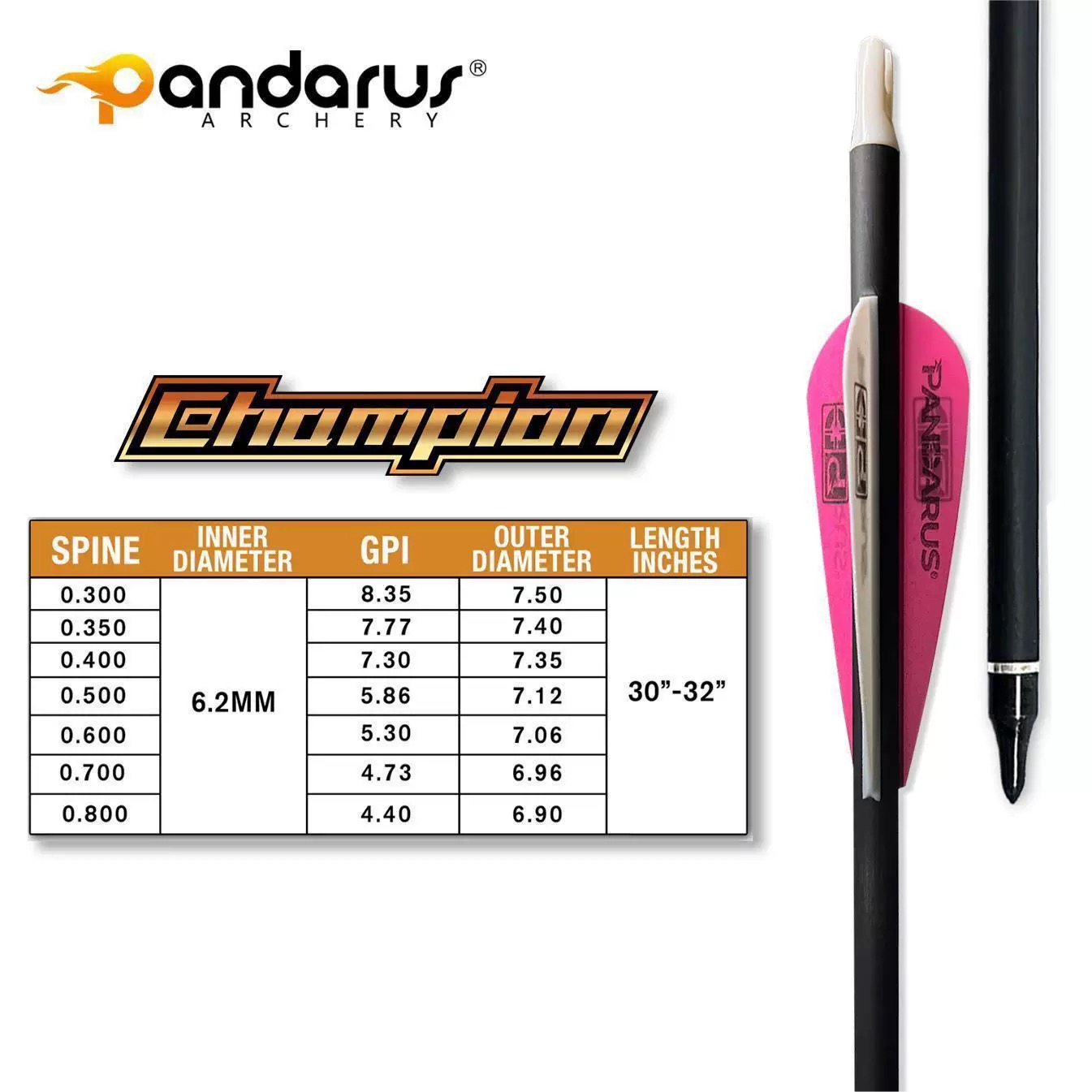 Arrow Carbon Shaft - ลูกศรคาร์บอนแท้ Pandarus Champion ความตรง 0.001 ขนาดแกน