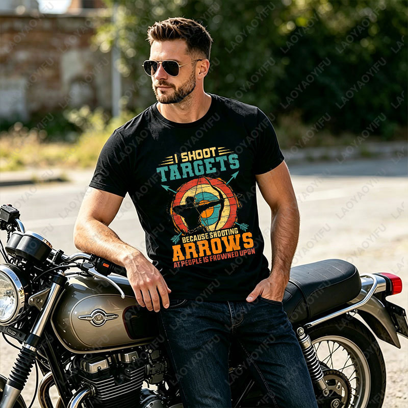 Outdoor Hunting Graphic Tees - เสื้อยืดกราฟิกสำหรับฝึกซ้อมยิงธนูกลางแจ้งแบบสบาย ๆ ผ้าฝ้าย 100% แขนสั้น เสื้อยืดกีฬาสำหรับยิงธนู