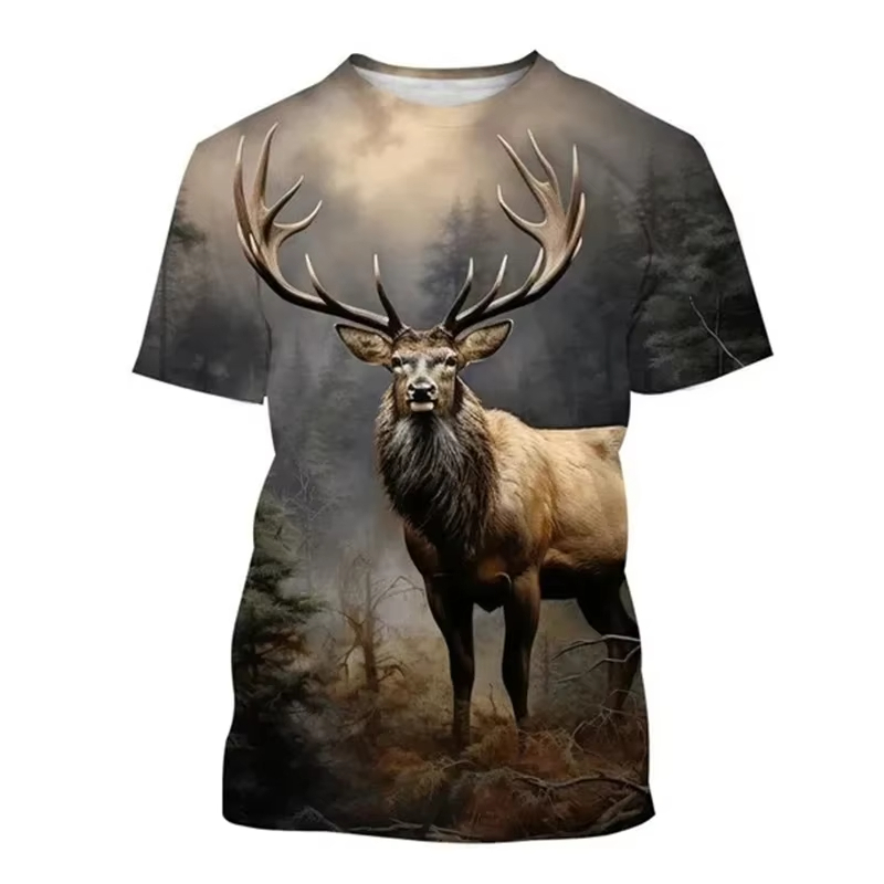 Deer 3D Printing T-shirt Funny - Outdoor Hunting Graphic Tees บทวิจารณ์และราคา
