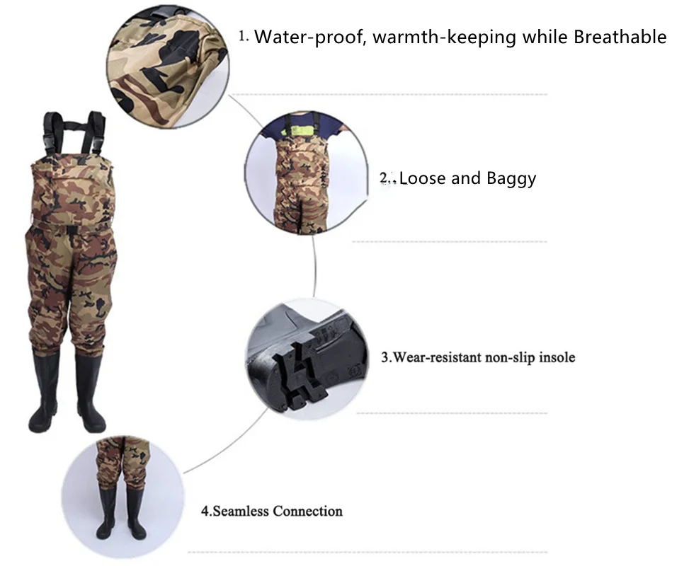 Camouflage ตกปลา Wading กางเกง - Outdoor Hunting Overalls บทวิจารณ์และราคา